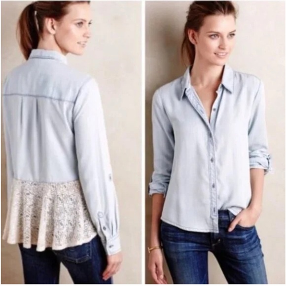 Anthropologie Tops - Holding Horses Anthropologie Shirt Womens Large Lace Back Tencel Lyocell Western